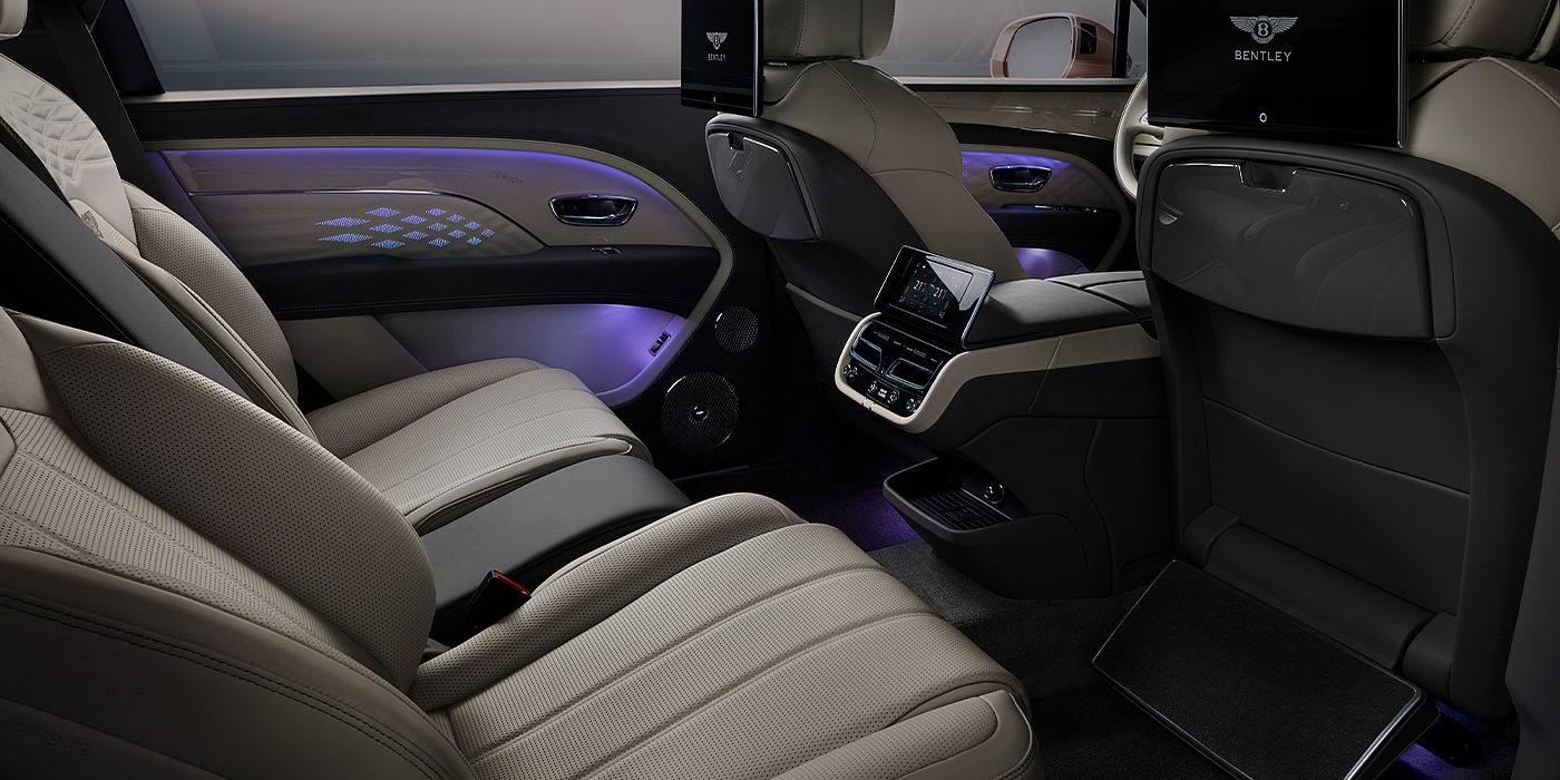 Bentley Milano Bentley Bentayga EWB Azure SUV rear interior with Bentley Diamond Illumination