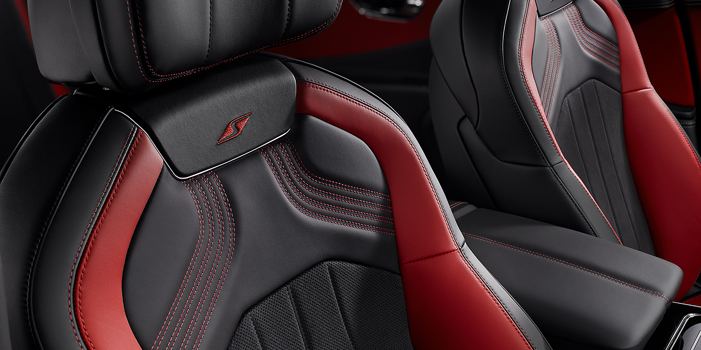 Bentley Milano Bentley Flying Spur S seat in Beluga black and \hotspur red hide with S emblem stitching