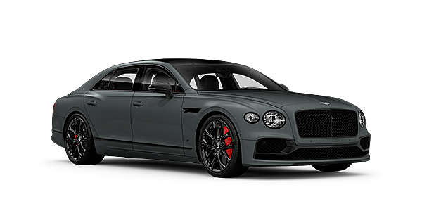 Bentley Milano Bentley Flying Spur S front side angled view in Cambrian Grey coloured exterior. 