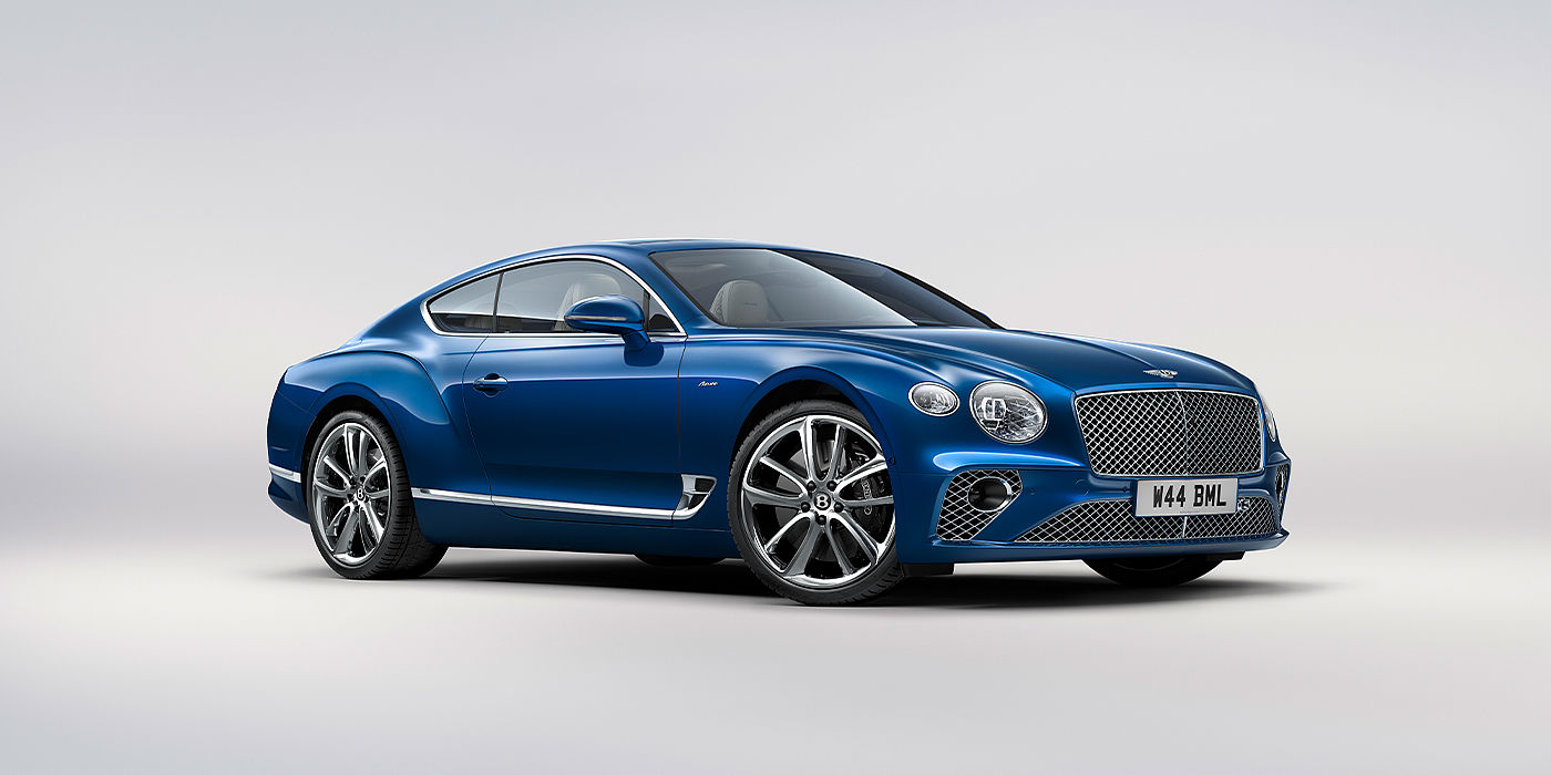 Bentley Milano Bentley Continental GT Azure coupe in Sequin Blue paint front 34
