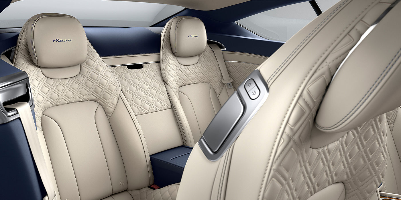 Bentley Milano Bentley Continental GT Azure coupe rear interior in Imperial Blue and Linen hide