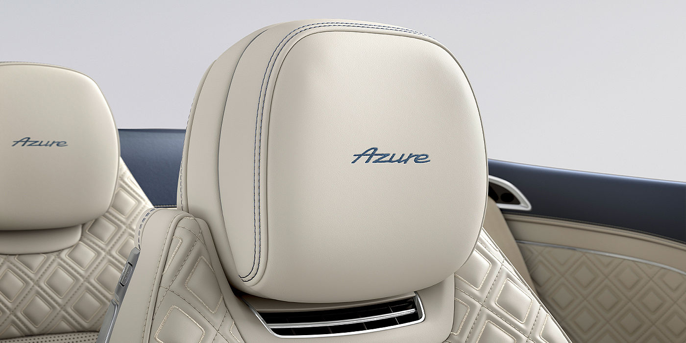 Bentley Milano Bentley Continental GTC Azure convertible seat detail in Linen hide with Azure emblem
